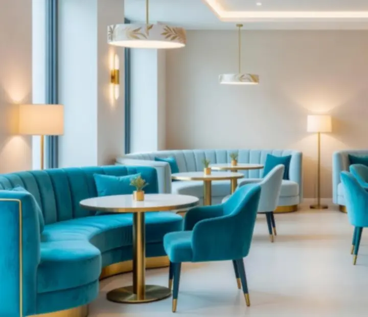 Interiér restaurace Dice Chips v moderním casino lounge stylu