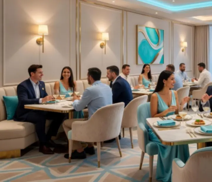 Moderní interiér casino restaurace Dice Chips v Praze