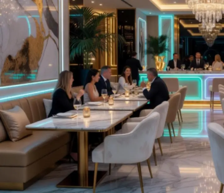 Večerní tematická událost v moderní restauraci Dice Chips