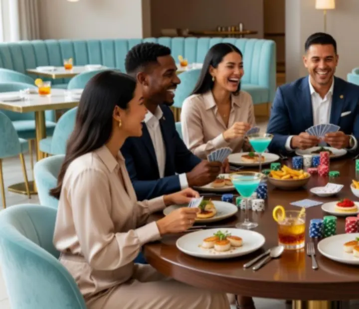 Společenský pokerový večer v moderní restauraci Dice Chips