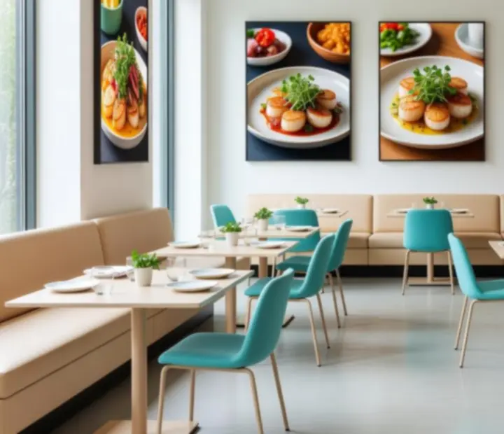 Světlý interiér restaurace Dice Chips s moderním casino lounge designem
